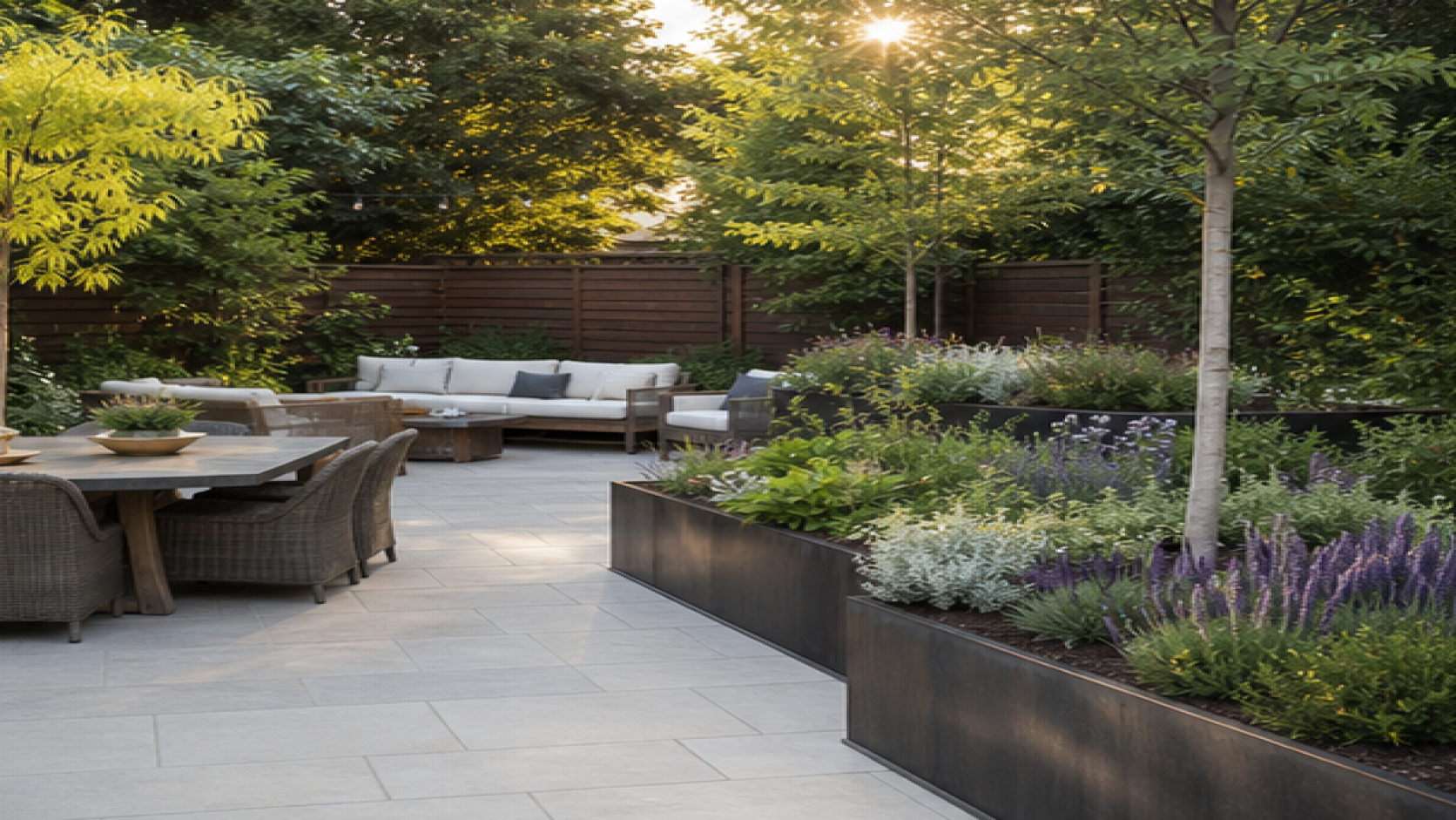 Patio Garden Ideas with raised planters