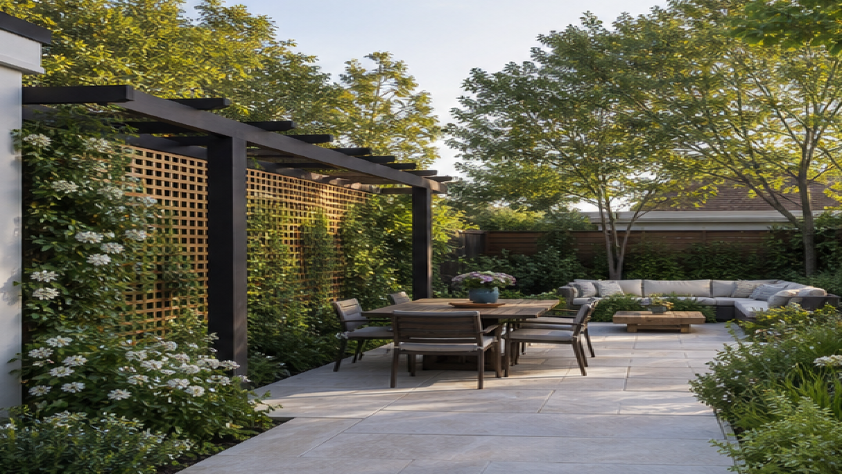 Patio Garden Ideas with a trellis accent