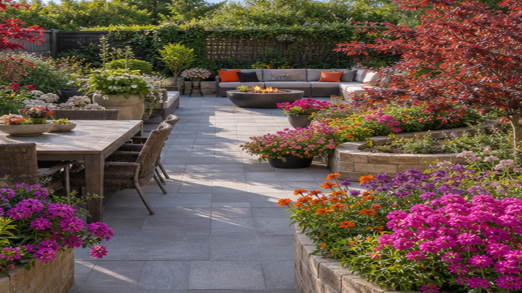 Patio Garden Ideas with seasonal color planting