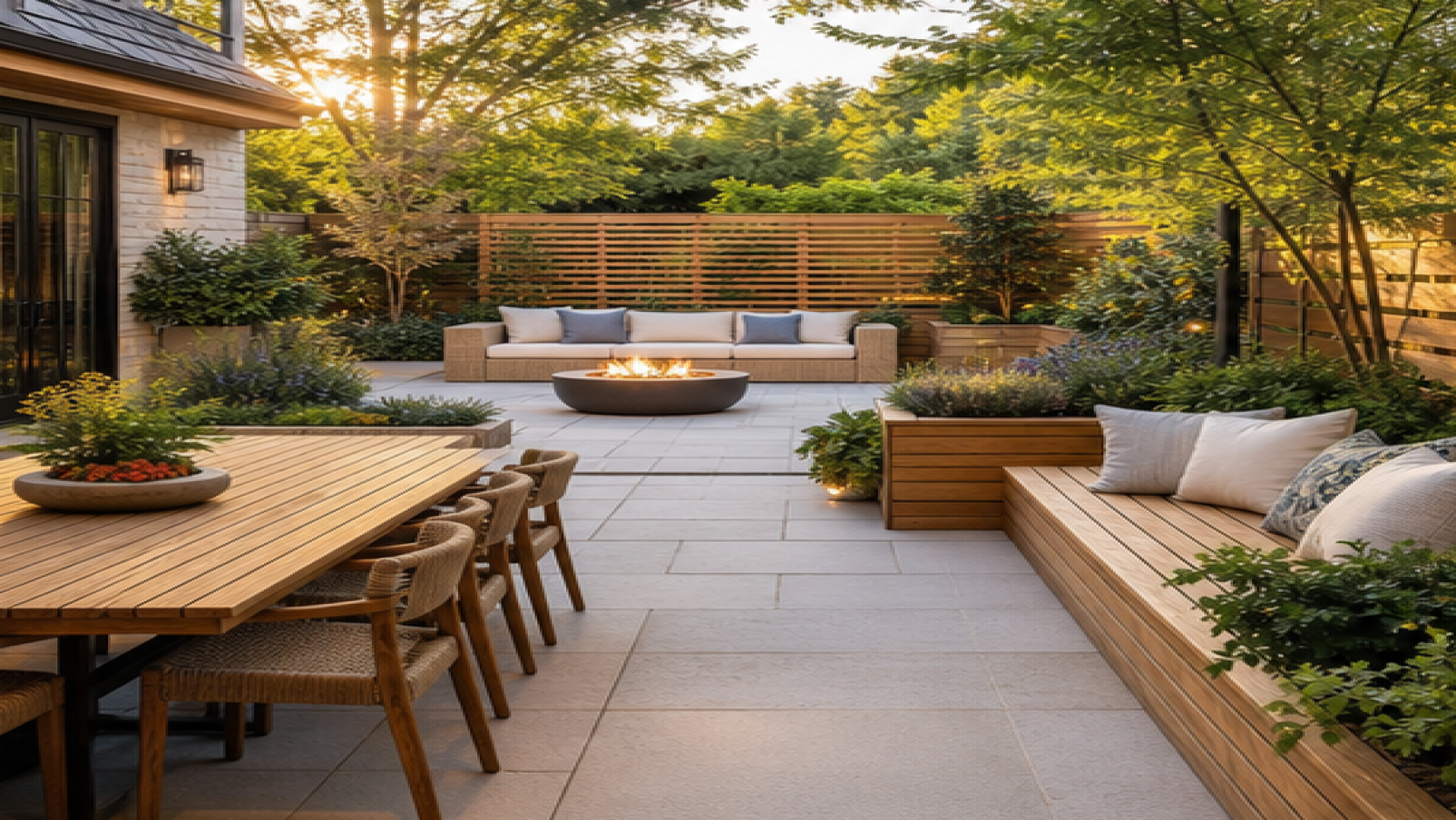 Patio Garden Ideas with natural wood accents