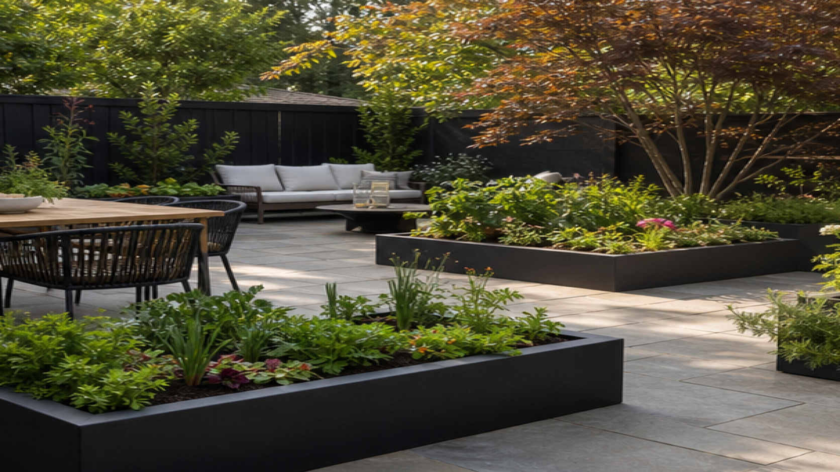 Patio Garden Ideas with raised planters