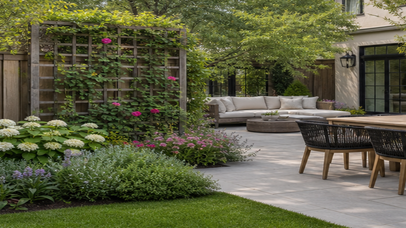 Patio Garden Ideas with a trellis accent