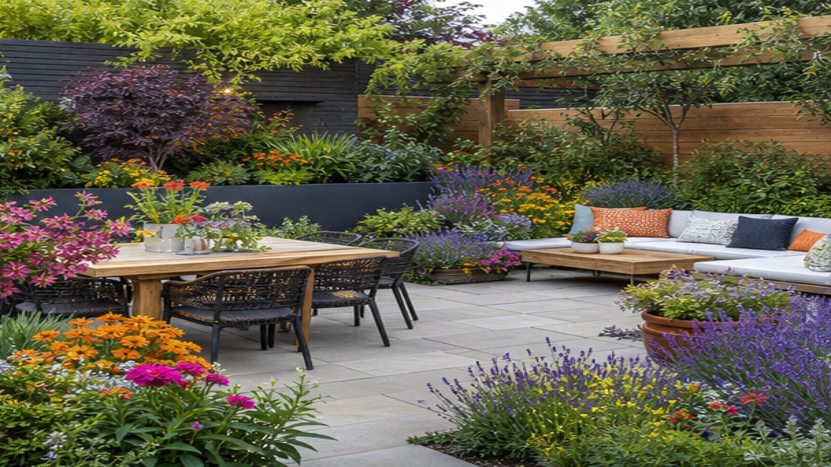 Patio Garden Ideas with seasonal color planting