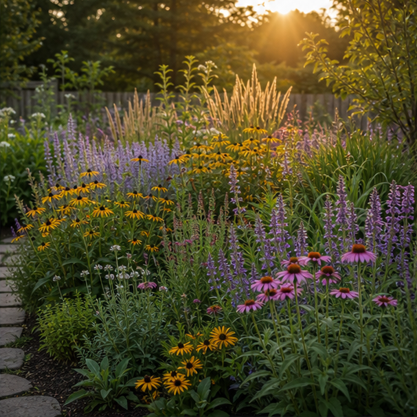 Pollinator Garden Ideas evening light