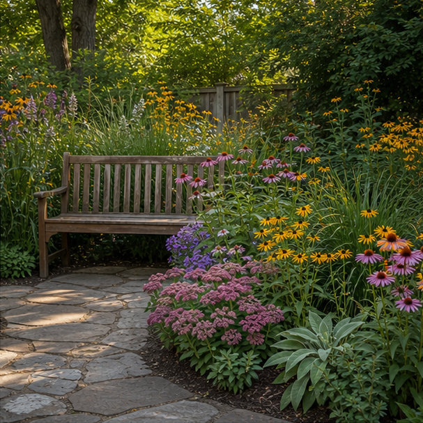 Pollinator Garden Ideas seating area