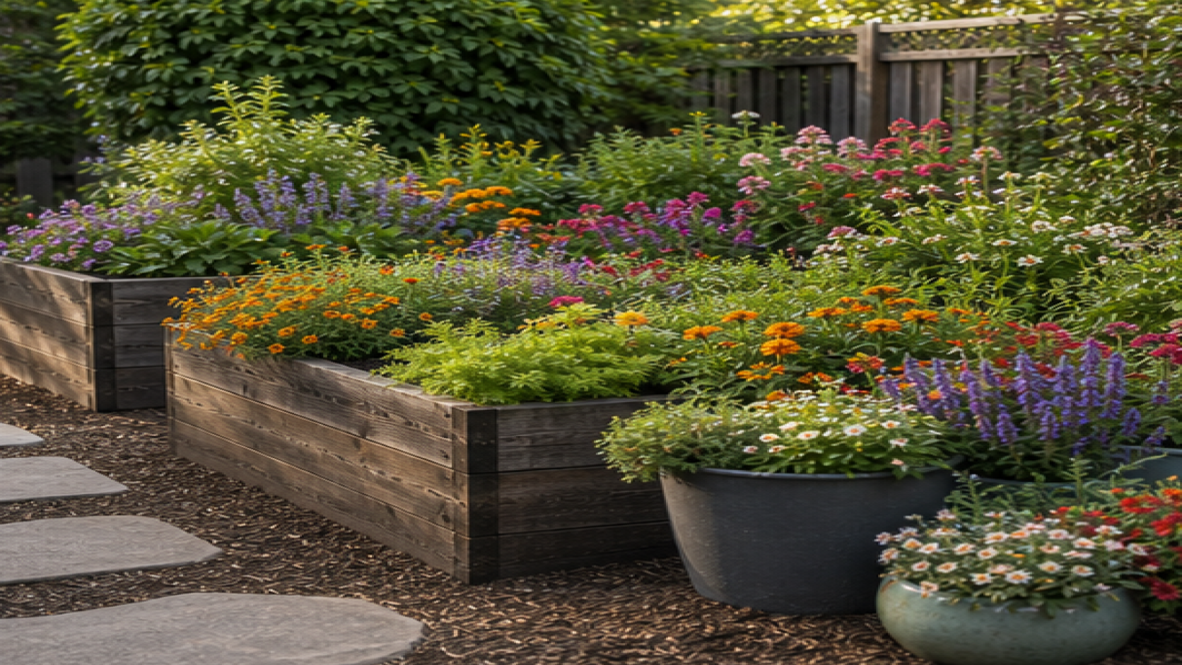 Raised Garden Bed Ideas with seasonal color planting