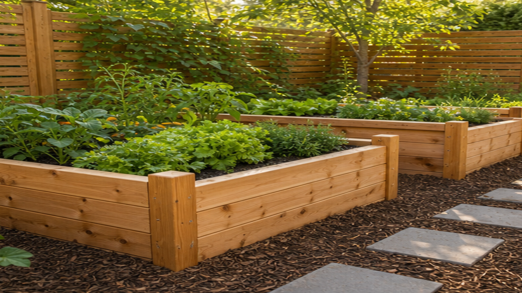 Raised Garden Bed Ideas with natural wood accents