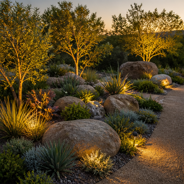 Rock Garden Ideas soft evening glow