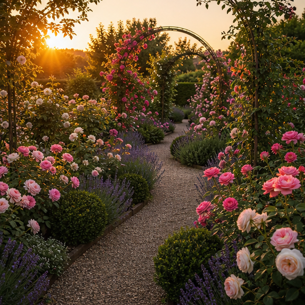Rose Garden Ideas soft evening glow