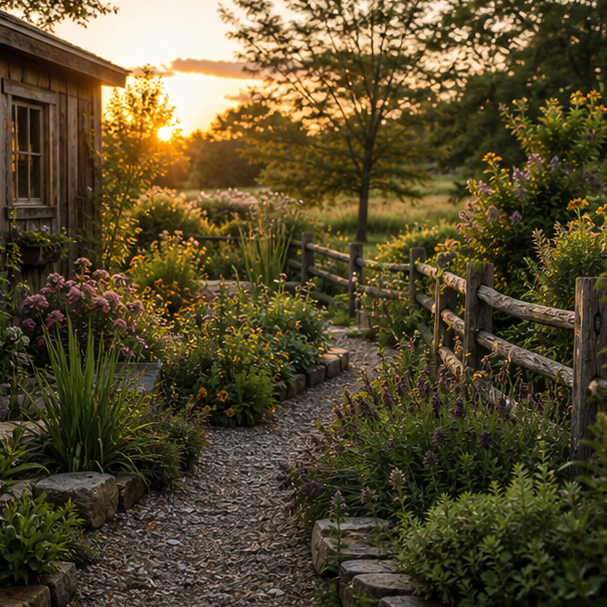 Rustic Garden Ideas soft evening glow