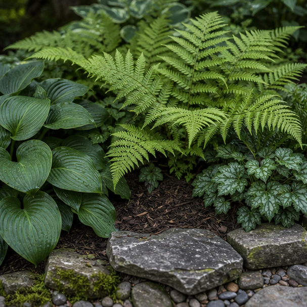 Shade Garden Ideas planting and material detail
