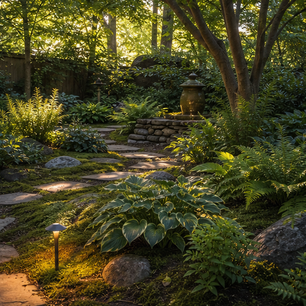 Shade Garden Ideas evening light