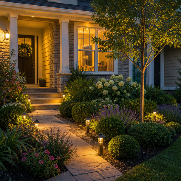 Small Front Garden Ideas soft evening glow