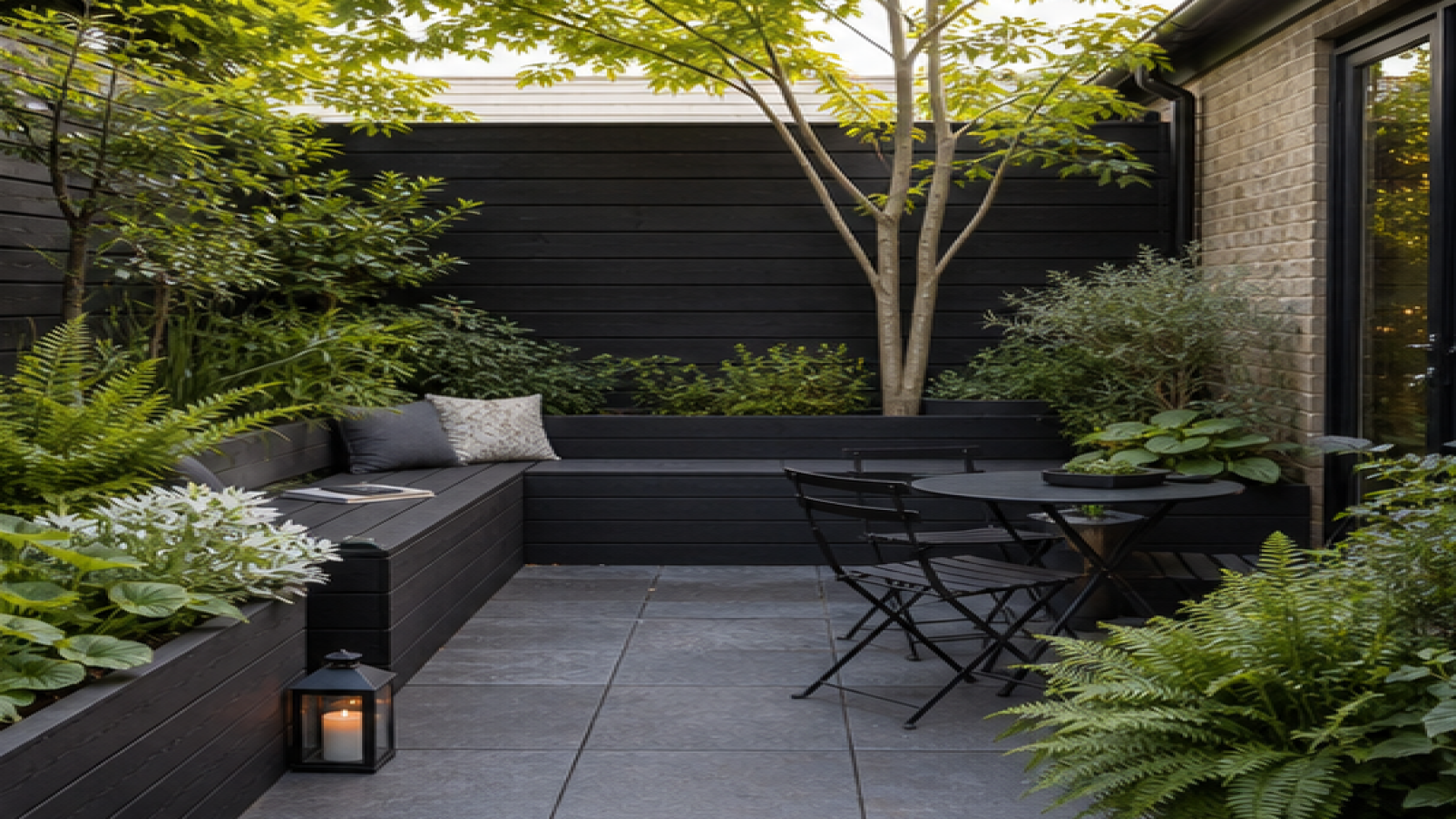 Small Garden Ideas with dark wood accents