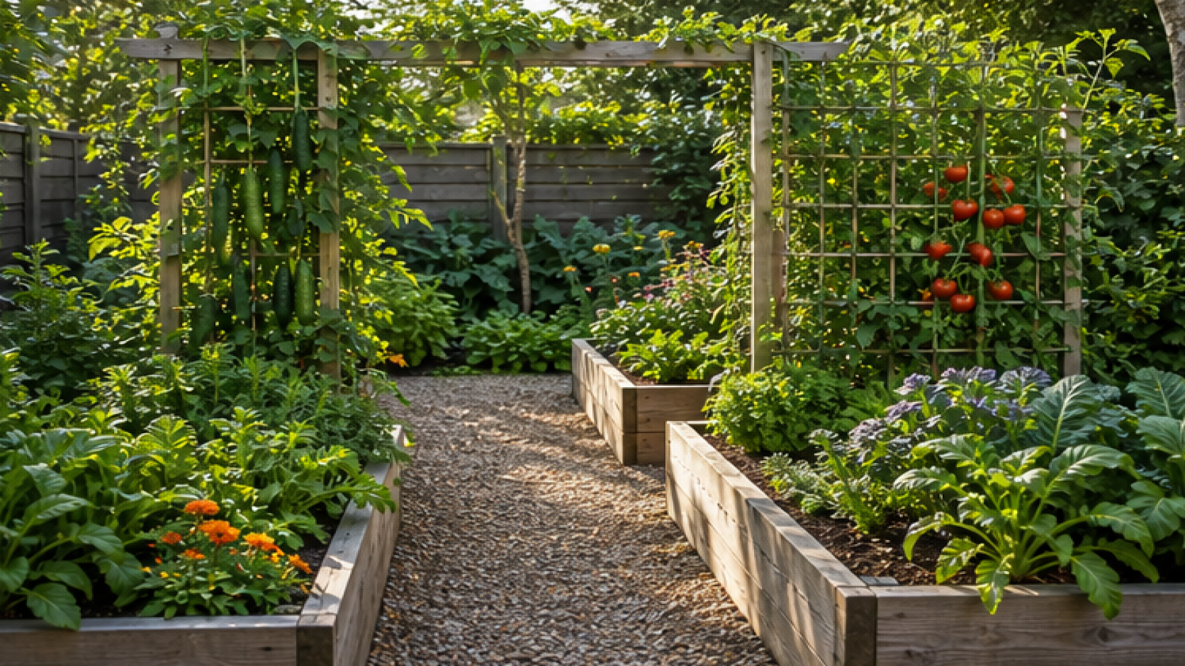 Vegetable Garden Ideas with a trellis accent