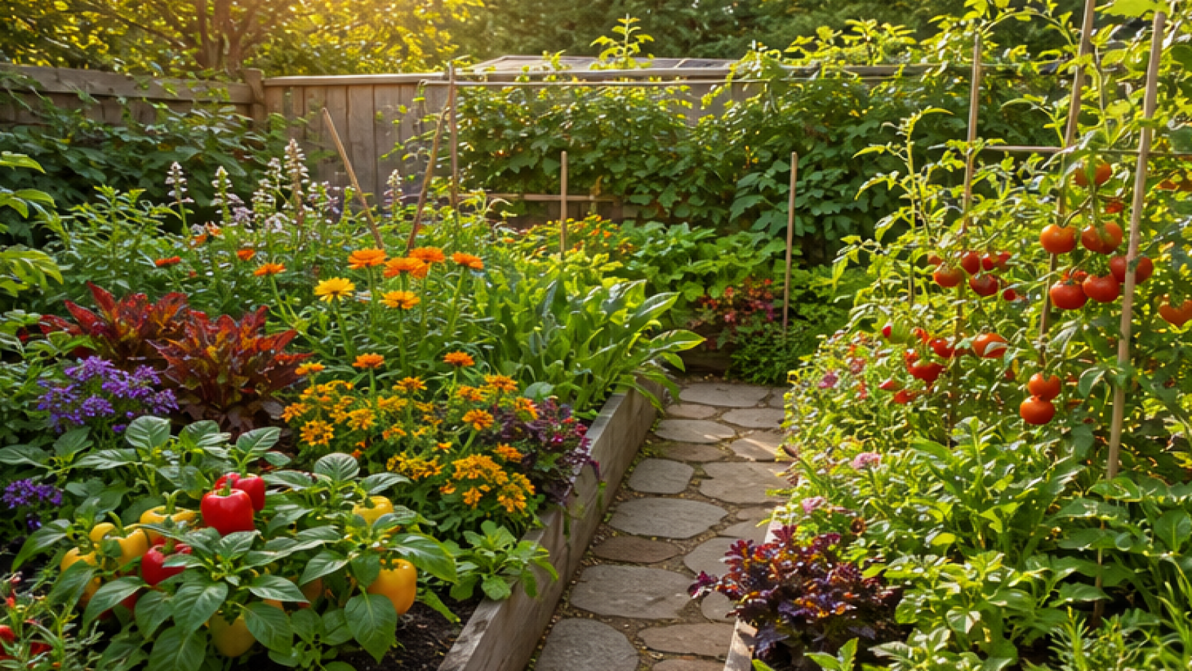 Vegetable Garden Ideas with seasonal color planting