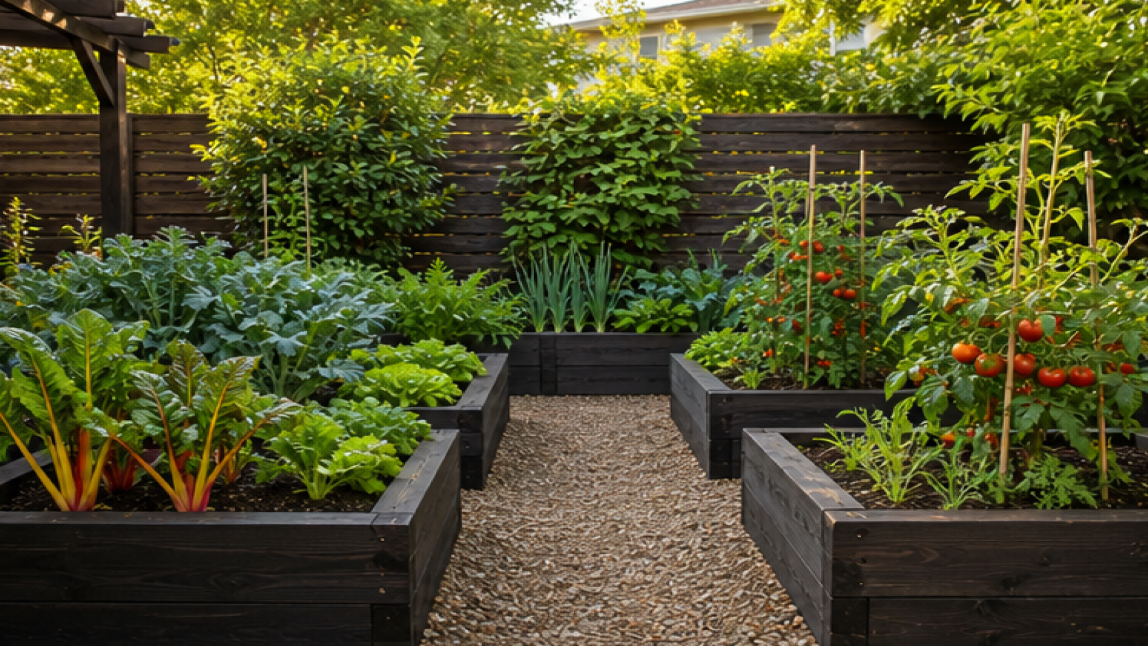 Vegetable Garden Ideas with dark wood accents