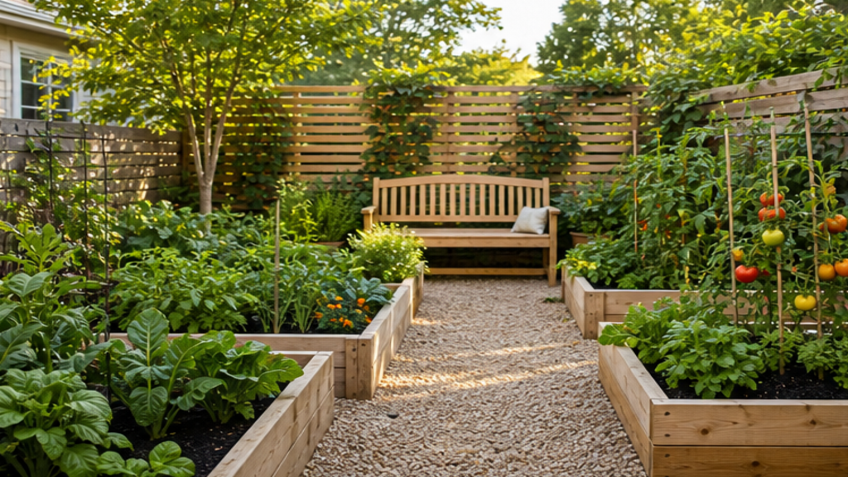 Vegetable Garden Ideas with natural wood accents