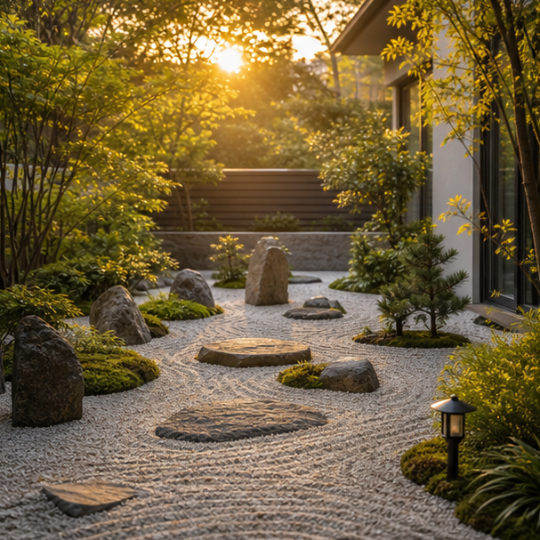Zen Garden Ideas soft evening glow